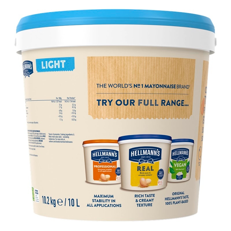 Hellmann’s Light 10L bucket - Hellmann’s Light offers great value for money with its creamy, smooth texture and balanced taste.