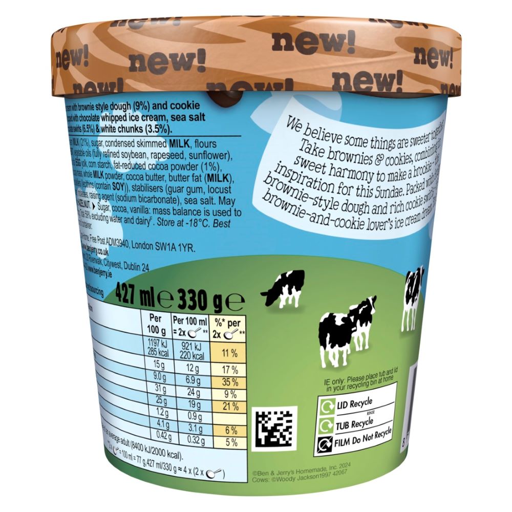 Ben & Jerry's Sundae Ice Cream Tub Brookies & Cream 427 ML - 