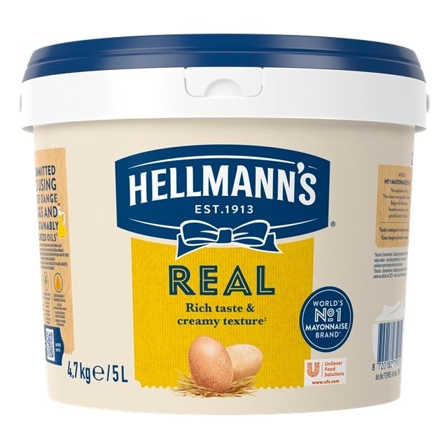 HELLMANN'S Real Mayonnaise 5L - Hellmann’s Real is an authentic rich & creamy mayonnaise that delivers great results in all your dishes.