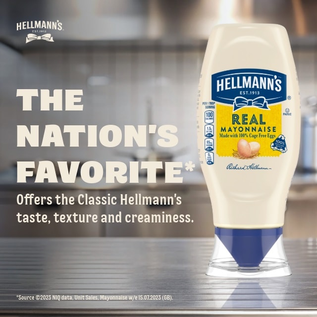 HELLMANN'S Real Squeezy Mayonnaise 430ml - The Nation's Favourite Mayonnaise* offers the Classic Hellmann's taste, texture and creaminess.